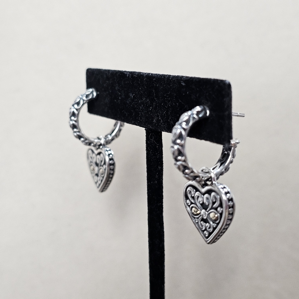 A By John Hardy 925 and 14K Hoop Earrings With Heart Charms - Picture 4 of 15